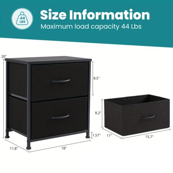 End Table with 2 Drawers for Bedroom, Small Bedside Nightstand, Storage Organizer Furniture, Fabric Cabinet Wood Top, Lightweight, Mini Dresser for Clothes, Closet, Dorm, 20" Height