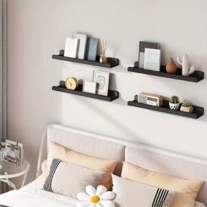4pcs Floating Shelves, Shelves,  Wall Mounted Shelves for Home Decor and Storage, Modern Ledges for Living Room, Bedroom, Bathroom, Office Easy To Install, Convenient For Classification, Quick To Pick Up, Stable And Reliable (White/Black)23.6x4.3in