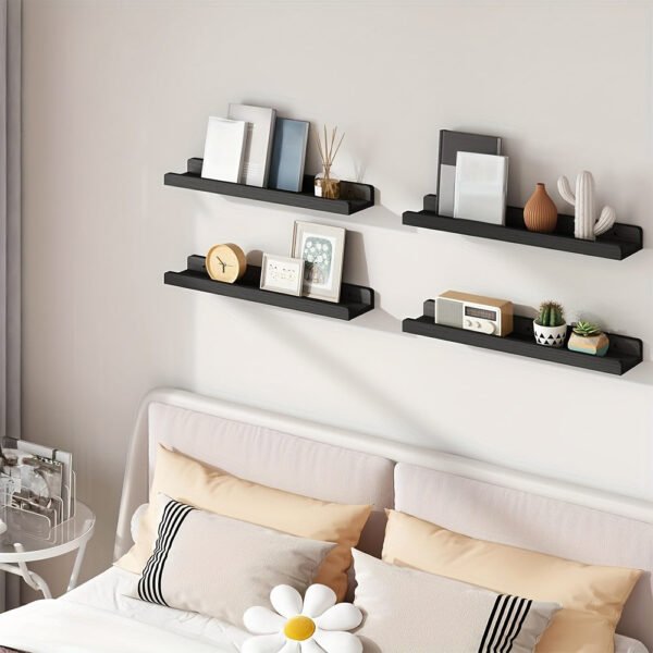 4pcs Floating Shelves, Shelves,  Wall Mounted Shelves for Home Decor and Storage, Modern Ledges for Living Room, Bedroom, Bathroom, Office Easy To Install, Convenient For Classification, Quick To Pick Up, Stable And Reliable (White/Black)23.6x4.3in