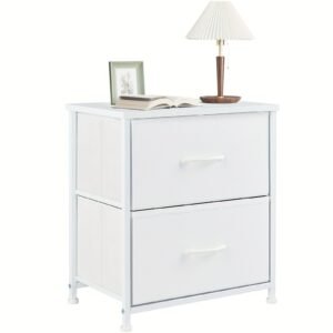 End Table with 2 Drawers for Bedroom, Small Bedside Nightstand, Storage Organizer Furniture, Fabric Cabinet Wood Top, Lightweight, Mini Dresser for Clothes, Closet, Dorm, 20" Height
