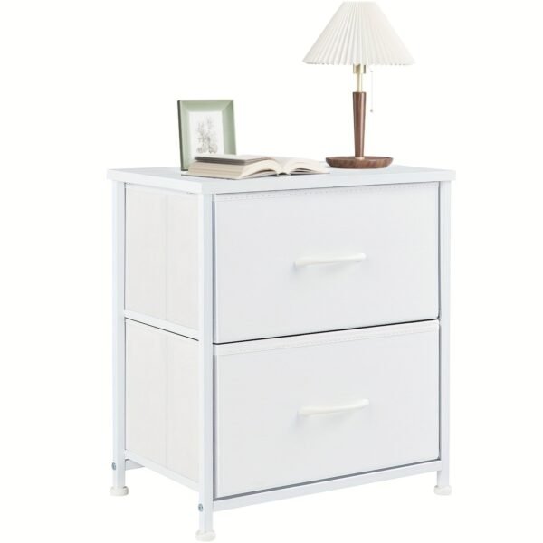 End Table with 2 Drawers for Bedroom, Small Bedside Nightstand, Storage Organizer Furniture, Fabric Cabinet Wood Top, Lightweight, Mini Dresser for Clothes, Closet, Dorm, 20" Height