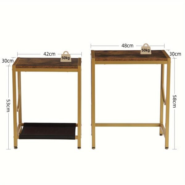 End Table Set of 2 with Gold Metal Frame Small Side Table for Living Room Bedroom Bedside Sofa Table for Small Space Small End Table Easy Assemble Gold