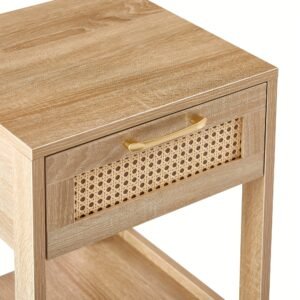 1pc 15.75" Rattan End Table With Drawer, Modern Nightstand, Side Table For Living Room, Bedroom, Natural