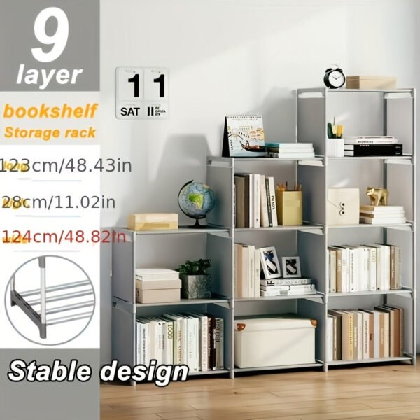 1pc Versatile 9-Layer Bookshelf - Modular Design, Space-Saving, Ideal for Living Room & Bedroom - Store Books, Clothes & More
