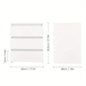 White Modern Bedside Table Cabinet Nightstand with 3 Storage Drawers Bedroom Furniture