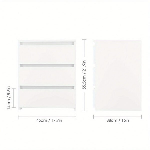 White Modern Bedside Table Cabinet Nightstand with 3 Storage Drawers Bedroom Furniture