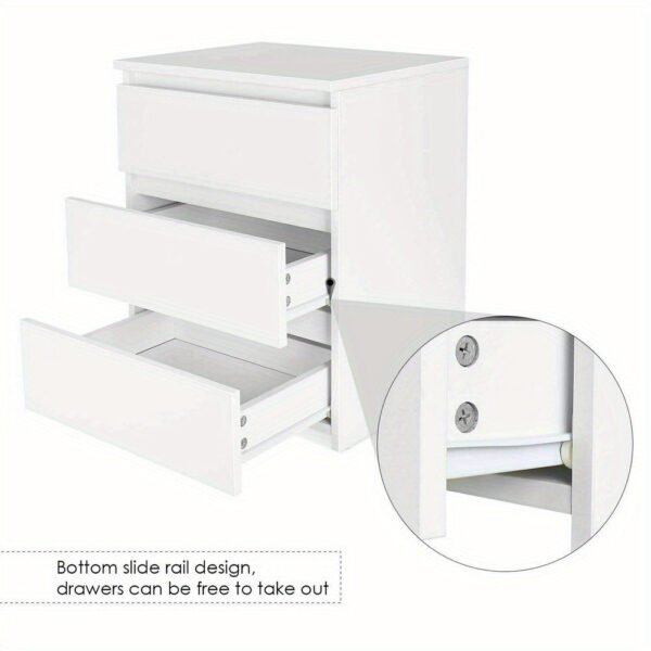 White Modern Bedside Table Cabinet Nightstand with 3 Storage Drawers Bedroom Furniture