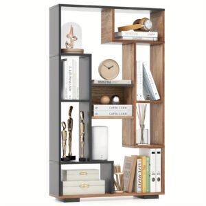 TANGKULA 47-Inch Tall Bookshelf Modern Geometric Bookcase with Open Shelves for Home