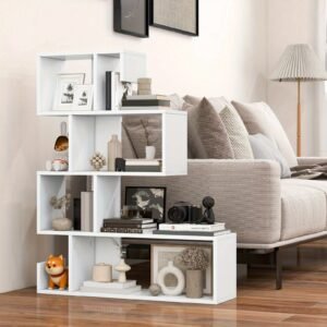 5-Tier S-Shaped Bookshelf w/Open Cubes Anti-Toppling Kits Freestanding Bookcase