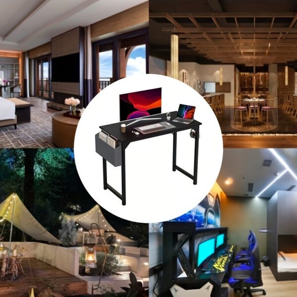 47 Inches Home Office Small Computer Desk, Work Study Writing Student Kids Bedroom Wood Modern Simple Table With Storage Bag & Headphone Hooks