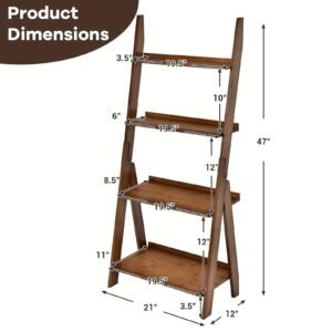 1pc 4-Tier Bamboo Ladder Shelf, Bookcase Storage Organizer, Plant Flower Stand, Bedroom Living Room Storage Rack, Home Storage A