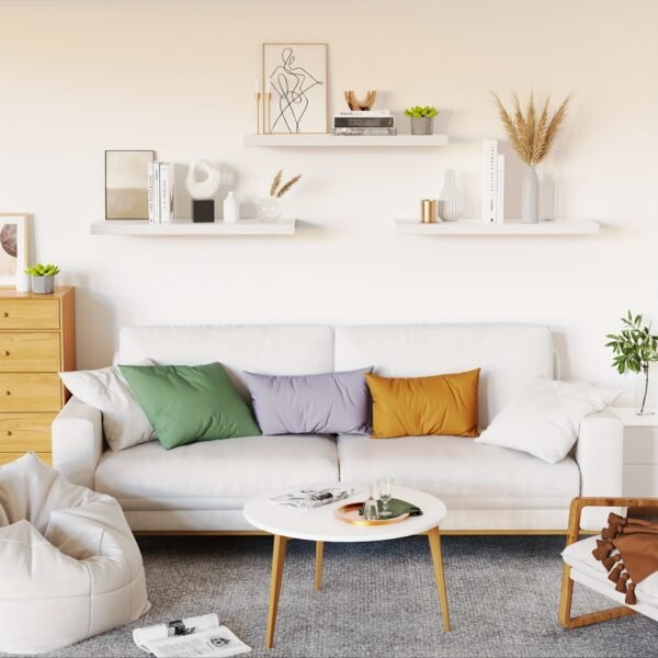 Floating Shelves for Wall, White Wood Wall Shelf Set of 3, 24" Wall Mounted Floating Shelf for Kitchen, Living Room, Bedroom, Bathroom Storage, Book Shelf for Wall Home Decor, Frame Display