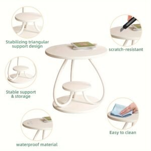 3-Tier End Table, Round Indoor Outdoor Side Table, Modern White Nightstand Bedside Table For Living Room Bedroom Balcony, Home Decor, Easy Assembly, Sturdy And Multifunctional For Small Spaces.