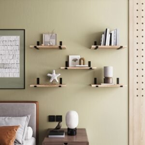 8pcs Floating Shelves,  Wall Shelves, Floating Shelf for Living Room, Bathroom and Bedroom Decor Easy To Install, Convenient For Classification, Quick To Pick Up, Stable And Reliable (Carbonized Black) 15.8x5.9in