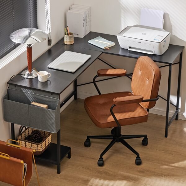 L Shaped Computer Desk - Gaming Table Corner Desk 50 Inch PC Writing Black Desk Study Desks with Wooden Desktop CPU Stand Side Bag Reversible for Home Office Dorm Small Space