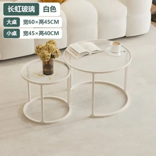 2pcs/set Light Luxury Round Nesting Table Tea Coffee End Tables Glass Sofa Side Table Desk for Living Room Balcony Home Office