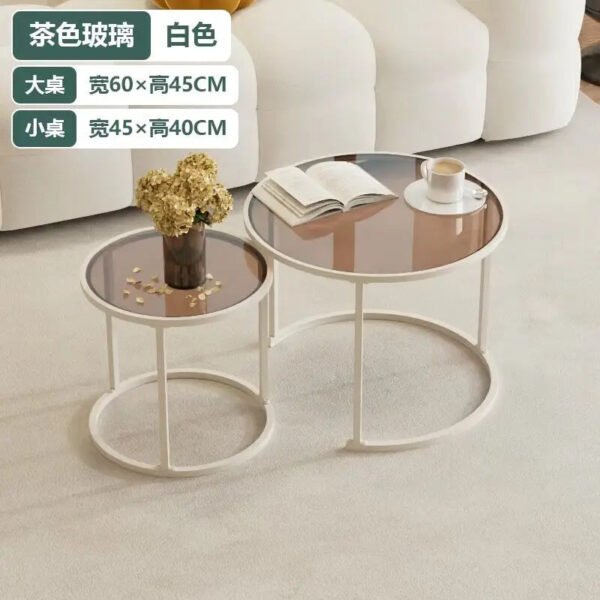 2pcs/set Light Luxury Round Nesting Table Tea Coffee End Tables Glass Sofa Side Table Desk for Living Room Balcony Home Office