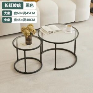 2pcs/set Light Luxury Round Nesting Table Tea Coffee End Tables Glass Sofa Side Table Desk for Living Room Balcony Home Office