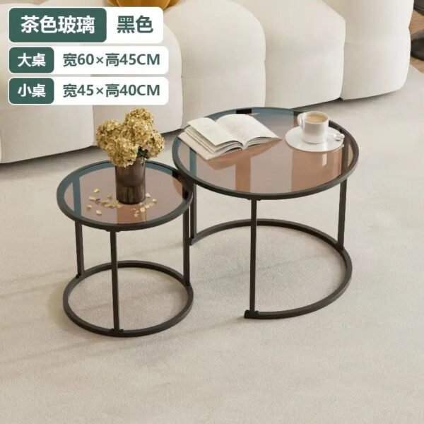 2pcs/set Light Luxury Round Nesting Table Tea Coffee End Tables Glass Sofa Side Table Desk for Living Room Balcony Home Office