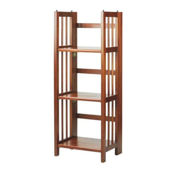 3 Shelf 14 Inch Folding Office Furniture Wood Bookcase, Mahogany Storage Organizer Bookshelf Home