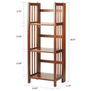 3 Shelf 14 Inch Folding Office Furniture Wood Bookcase, Mahogany Storage Organizer Bookshelf Home