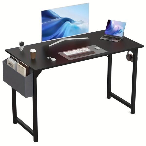 1pc Computer Desk For Small Spaces With Storage Bag, Home Office Work Desk With Headphone Hook, Small Office Desk Study Writing Table