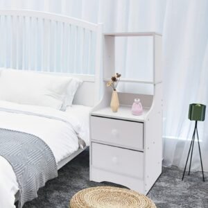 Bedside Table with Storage Shelf - Modern Tall Nightstand for Bedrooms and Living Rooms
