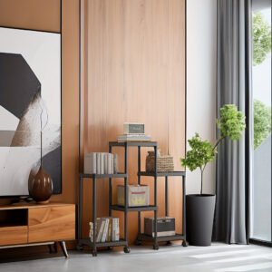 1pc 6-Tier Storage Shelf Unit, Black Plastic Modular Bookcase Organizer, Versatile Shelving Rack, For Home & Office Use