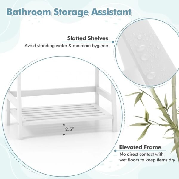 4 Tier Bamboo Bookshelf, Freestanding Open Bookcase Book Shelf Multifunctional Plant Flower Display Stand, White Ladder Shelf