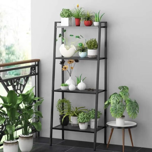 4 Tier Bookshelf Indoor Flower Pot Stand Modern Ladder Book Shelf Multifunction Bookcase Storage Rack Indoor Outdoor Organizer