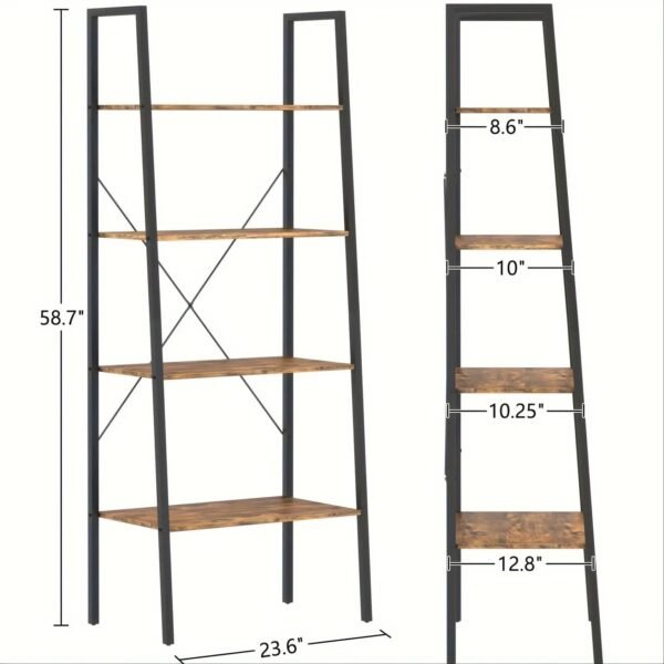 4-Tier Ladder Bookshelf, Industrial Ladder Bookcase, Plant Shelf, Storage Shelf Organizer with Metal Frame for Living Room, Home
