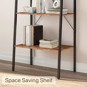 4-Tier Ladder Bookshelf, Industrial Ladder Bookcase, Plant Shelf, Storage Shelf Organizer with Metal Frame for Living Room, Home