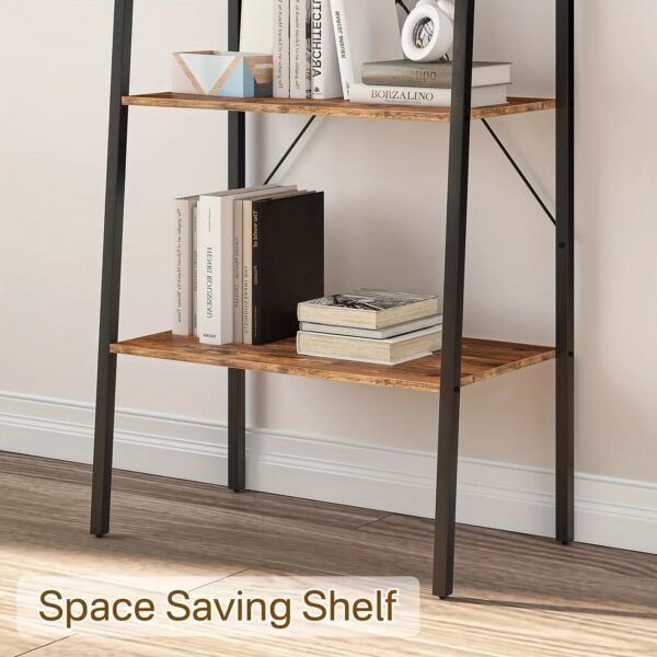 4-Tier Ladder Bookshelf, Industrial Ladder Bookcase, Plant Shelf, Storage Shelf Organizer with Metal Frame for Living Room, Home