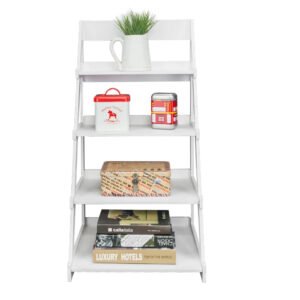 4 Tier Ladder Shelf Bookcase Home Storage Rack Display Shelf Ladder Style Bookshelf Accent Furniture for Office, Bedroom, Living