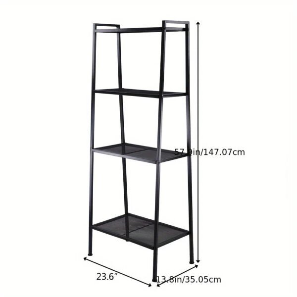 4-Tier Ladder Shelf Bookcase, Multipurpose Iron Widen Ladder Bookshelf Plant Storage Organizer Rack, Display Rack for Home