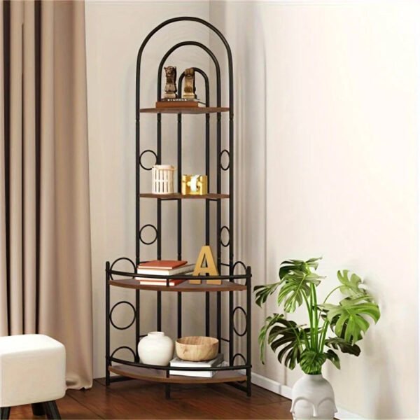 4-storey corner bookshelf stand storage shelf Modern black bookcase ladder standing shelf display shelf plant shelf,