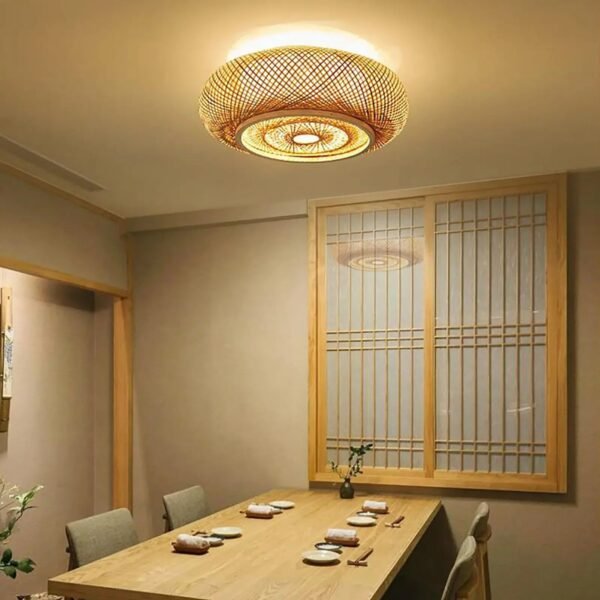 40CM Bamboo Wicker Rattan Ceiling Light Fixture Flush Mount Asian Art Pendant Lamp  Commercial Restaurant Personalized Shop
