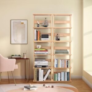 Storage Shelf, 2-Tier Open Bookcase with Adjustable Storage Shelves, Floor Standing Unit, Bookshelf for Study, Living Room, Kids Room Decor, Kitchen,Bathroom, Natural