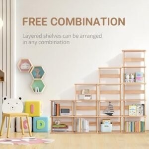 Storage Shelf, 2-Tier Open Bookcase with Adjustable Storage Shelves, Floor Standing Unit, Bookshelf for Study, Living Room, Kids Room Decor, Kitchen,Bathroom, Natural