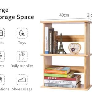 Storage Shelf, 2-Tier Open Bookcase with Adjustable Storage Shelves, Floor Standing Unit, Bookshelf for Study, Living Room, Kids Room Decor, Kitchen,Bathroom, Natural