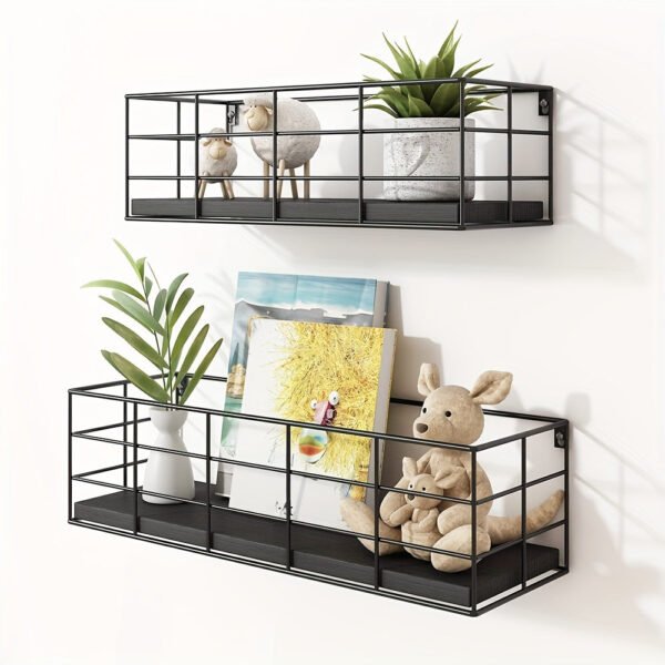 4pcs Floating Shelves, Wall Shelves For Storage, Wall Mounted Hanging Shelves For Living Room Bedroom Bathroom, Wall Decorative Storage Garage Shelf, Saves Space, Classified For Easy Retrieval, Black