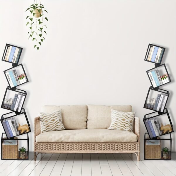 Five-storey bookshelf, Tall bookshelf, Industrial Bookshelf, Mid-century Modern bookshelf, Unique bookshelf, inclined metal bookshelf, bookshelf decoration storage shelf, display shelf