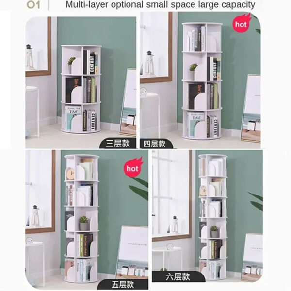 5 Layer Organizer Bookshelf Landing Office Study Round Rotating Storage Shelf Dormitory Corner Primary School Bookcase Holder