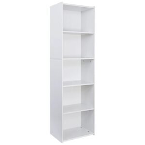 5-Tier Bookshelf Narrow Bookcase Wood Cube Storage Freestanding Open Shelf White