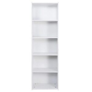 5-Tier Bookshelf Narrow Bookcase Wood Cube Storage Freestanding Open Shelf White