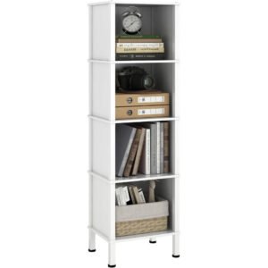 5 Tier Narrow Bookshelf, 4 Cube Bookcase, Slim Corner Open Display Storage Shelf for Small Space, Living Room, Office