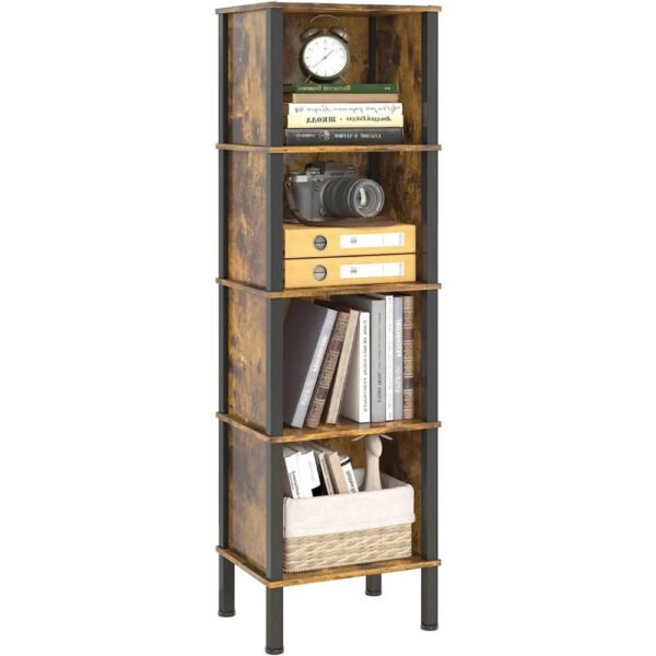 5 Tier Narrow Bookshelf, 4 Cube Bookcase, Slim Corner Open Display Storage Shelf for Small Space, Living Room, Office