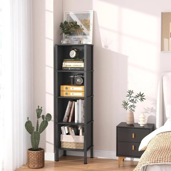 5 Tier Narrow Bookshelf, 4 Cube Bookcase, Slim Corner Open Display Storage Shelf for Small Space, Living Room, Office