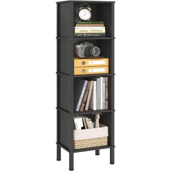 5 Tier Narrow Bookshelf, 4 Cube Bookcase, Slim Corner Open Display Storage Shelf for Small Space, Living Room, Office