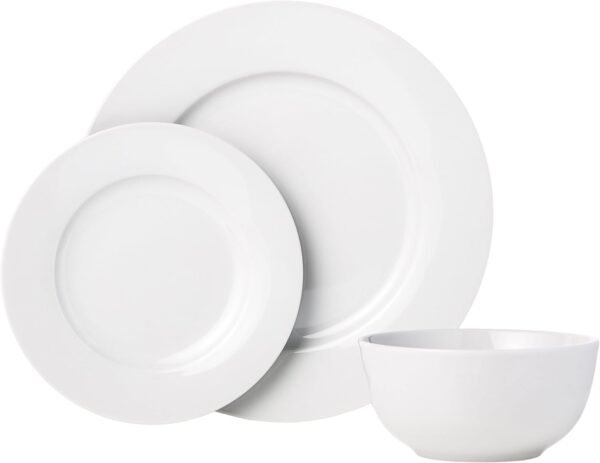 Amazon Basics 18-Piece Kitchen Dinnerware Set, Plates, Dishes, Bowls, Service for 6 - White